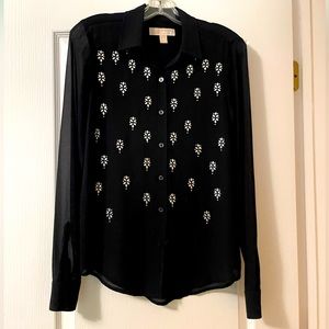 Michael Kors black button down sheer blouse